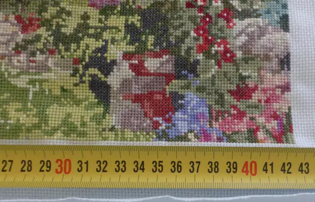 Completed Cross Stitch Country Thatched Cottage Garden Flower 42.5x33cm Unframed 3