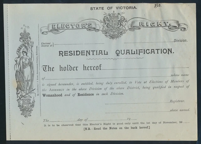AUSTRALIA: Victoria 1909 Type 1 "ELECTOR'S RIGHT FOR WOMANHOOD" Historic & Rare!