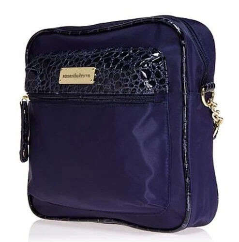 Samantha Brown Lightweight Organizer Crossbody Bag Purse Croc Trim ~ Navy