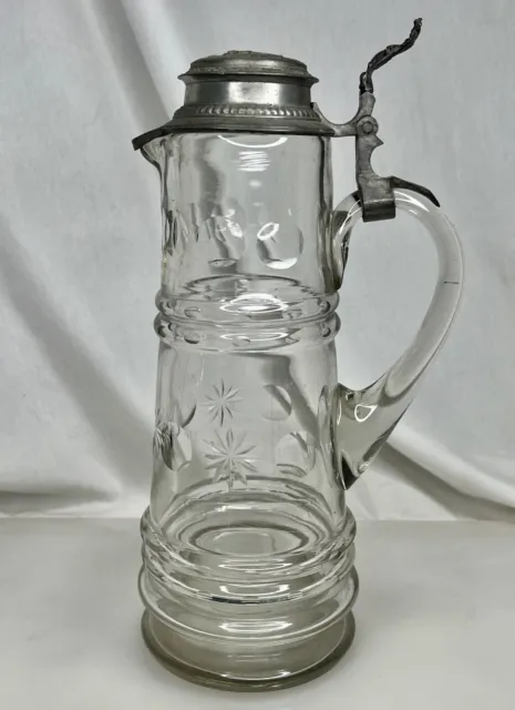 Antique German Very Large Blown Glass Lidded Stein - 89765
