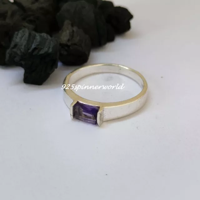 Amethyst Purple Gemstone Men's 925 Sterling Silver Minimalist Unique Ring AU62