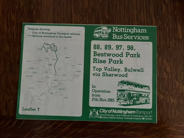 Nottingham City Transport Timetable November 1985