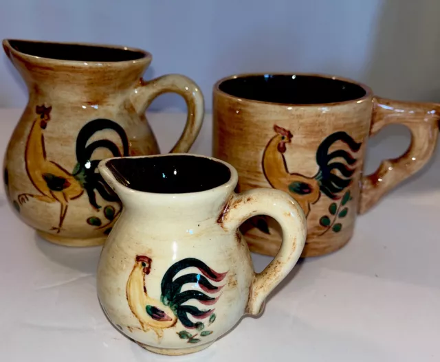 Pennsbury Pottery Rooster Creamer, Pitcher & Mug Set Pennsylvania Dutch Vintage