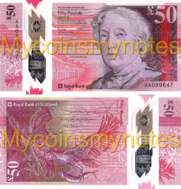 BANK OF SCOTLAND, £50 POUNDS, Prefix AA, 2020, P-NEW, POLYMER, UNC