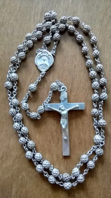 Antique Solid Sterling Vtg ROSARY BEADS Crucifix Sacred Heart Jesus Medal 31GR