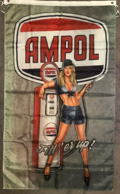 AMPOL GIRL HUGE Retro Vintage Flag..Classic car show, Man Cave, Garage, Shed