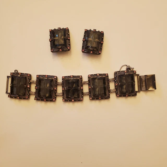 VTG Sarah Coventry Midnight Madness Jewelry Set; Bracelet and Clip-on Earrings