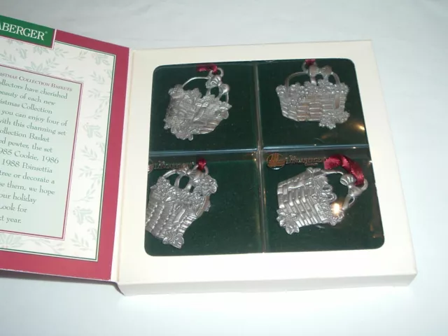 Longaberger 1995 Christmas Commemorative Collection Pewter Basket Ornament Set
