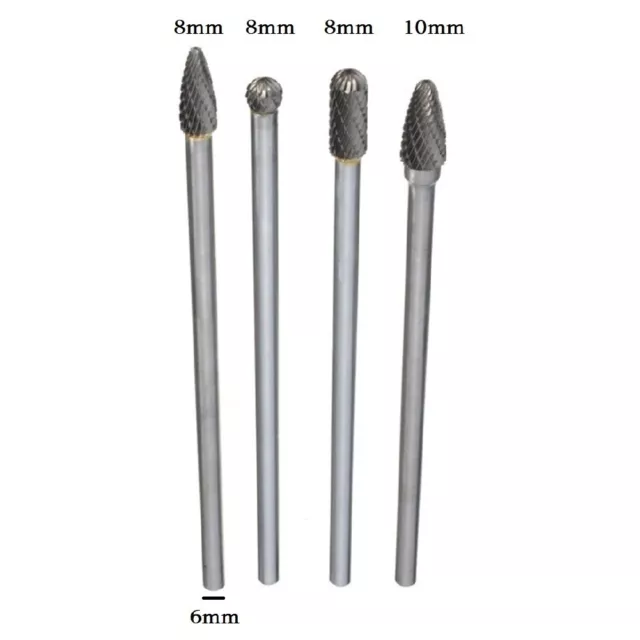 6 Long Reach Rotary Burr 4pc Set Kit Double Cut Tungsten Carbide Bit 1/4 Shank
