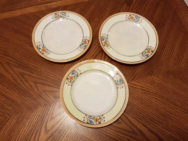 Vintage Made in Japan Hand Painted Lusterware Set of 3 Dessert/Salad Plates 7.5"