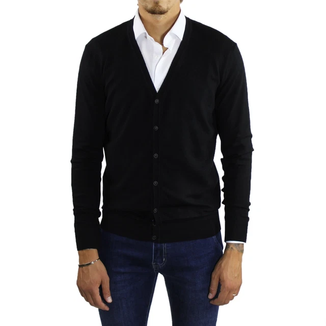 Cardigan Uomo Invernale Lana Slim fit Maglione Nero Maglioncino