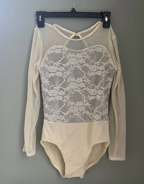 Weissman Dancewear Long-Sleeved Ballet Leotard, Child Large LC, White Lace