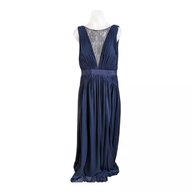 Adrianna Papell Size 16 Shirred Gown Shift Maxi Dress Navy Hourglass Sleeveless