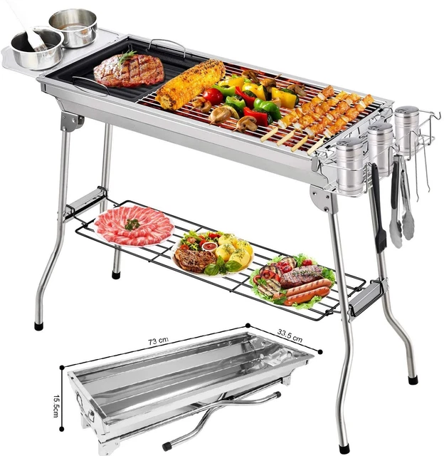 Grill BBQ Holzkohlegrill Klappgrill Camping Standgrill Tragbar Edelstahl 100cm