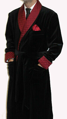 Noir Hommes Fumer Long Robes de Chambre Matelassé Revers Luxe Créateur Manteaux