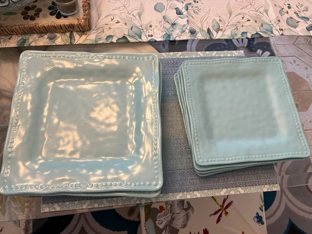 PC TOMMY Bahama Melamine Dinner Salad Plate Set Aqua Dotted