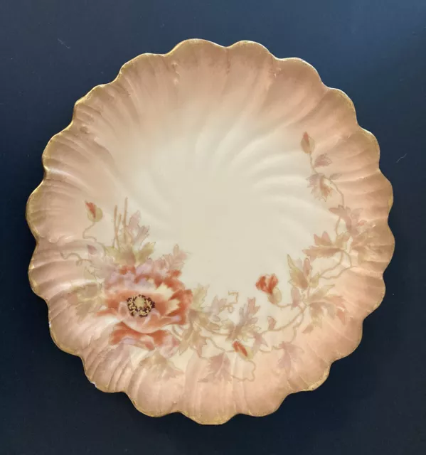 Antique Limoges France Porcelain scallop plate floral gilt edges