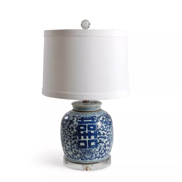 22″ Blue And White Double Happiness Lamp