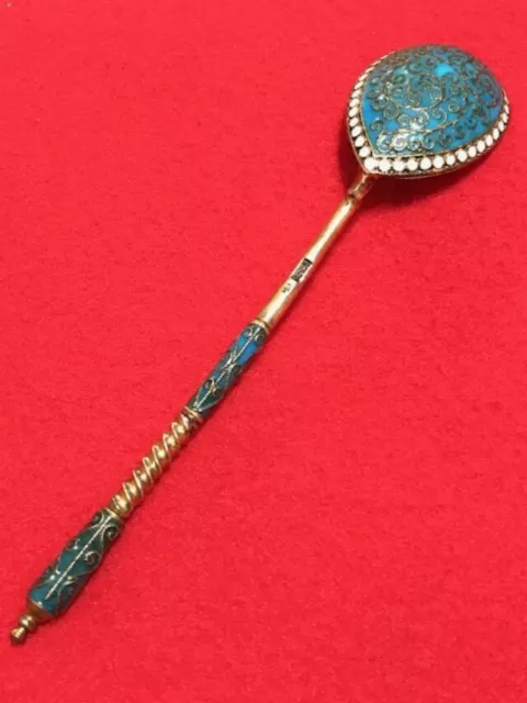 Large Genuine Spoon Cloisonne Enamel Silver 84 Saltukov Russian Imperial Antique