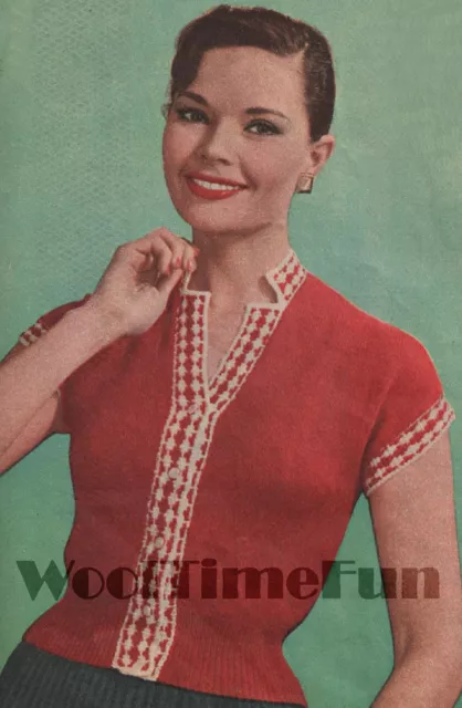 Knitting Pattern Lady's Vintage 1950s Blouse/Cardigan. Capped Sleeves.