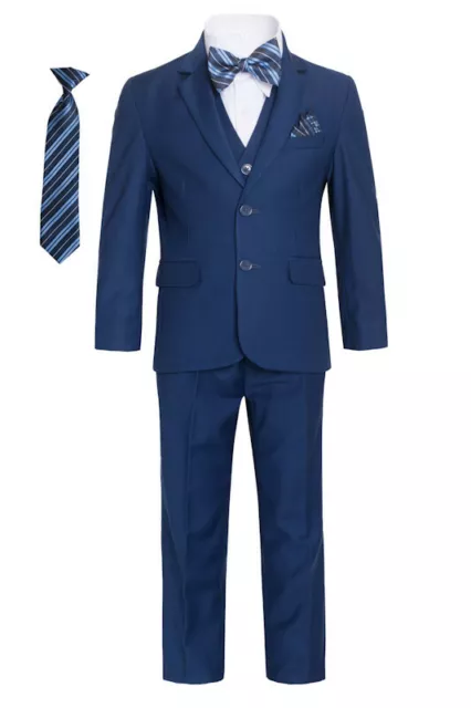 Magen Kids Boy SLIM FIT Suit Formal Bridal 7 Pcs Set S1-18 NAVY indigo 2 Button