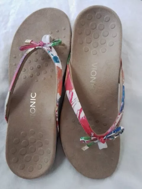 Vionic Bella II Womens Sandals 9.5 Thong Open Toe Flats Pink & White