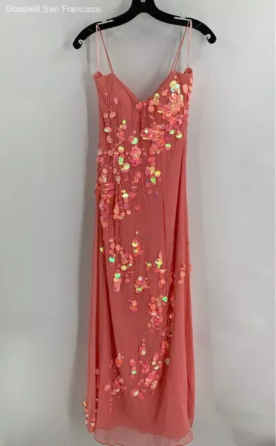 Cassandra Stone Womens Pink Sequin Spaghetti Strap Back Zip Party Maxi Dress 8