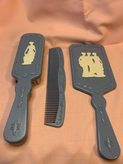 Vintage Avon Avonshire Blue  Grecian Wedgewood Style Comb and Vanity Mirror Set