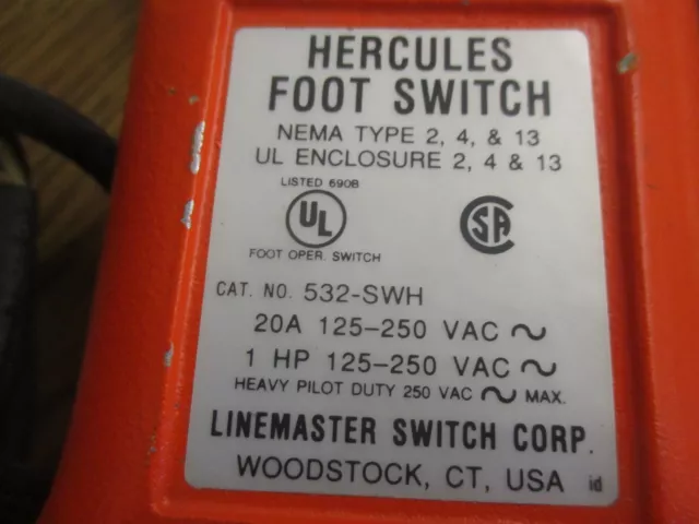 Linemaster Hercules Pédale de Commande Cat. N° : 532-swh. Pré-câblé Inutilisé 3