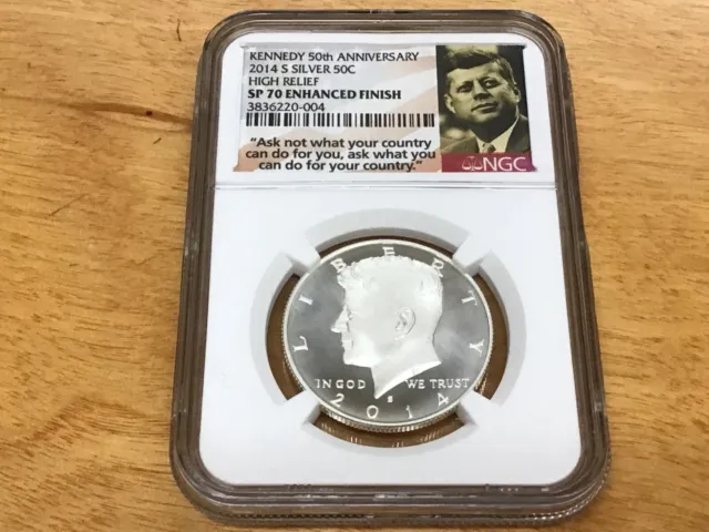 2014-S Kennedy 50th Anniversary High Relief Silver NGC SP70 Enhanced Finish WOW!