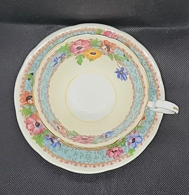 Aynsley Tea Cup and Saucer Anemone Flower, Poppy Pattern Vintage Bone China