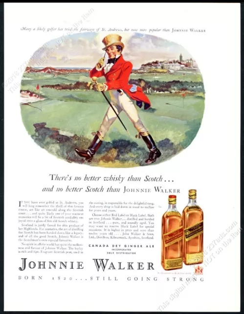 1934 St. Andrews golf course Scotland art Johnnie Walker Scotch whisky print ad