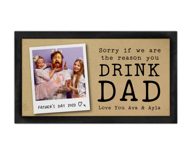 Personalised Funny Father's Day Bar Runner Mat Gift Garden Home Cave Pub Tiki