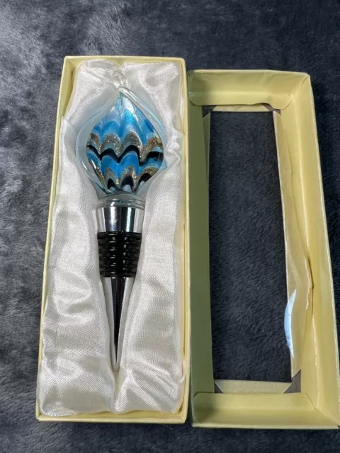 🔥Art Glass Wine Bottle Stopper New Open Box Handcrafted 🔥perfect Gift