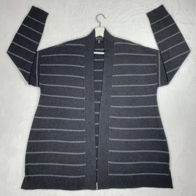 EILEEN FISHER sz XL Open Front Cardigan Sweater Gray Stripes Soft Tencel Blend