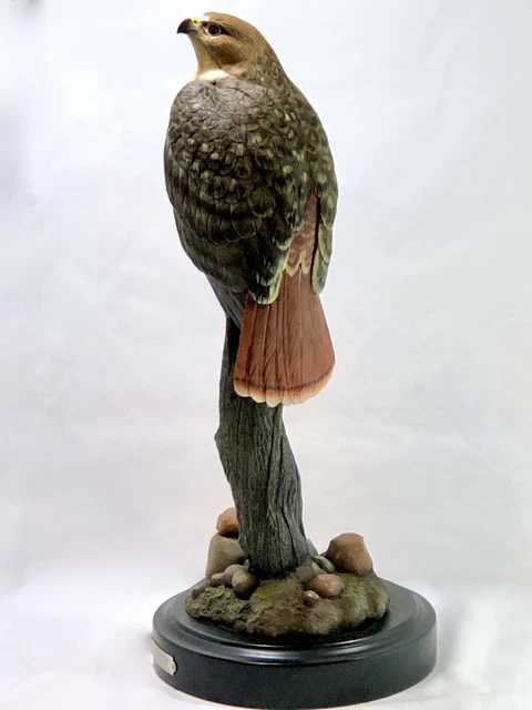 15" Red Tailed Hawk on Tree Stump Sculpture by Phil Galatas Hand Painted w Base