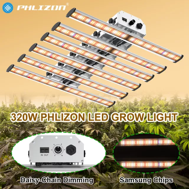 Phlizon Full Spectrum 320 Watt LED Grow Light - Daisy Chain & Dimmable All stage