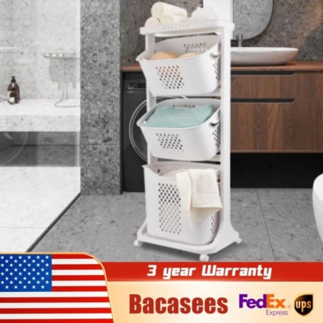 3-Layer Laundry Basket Clothes Sorter Storage Stand Rolling Cart Towel Organizer
