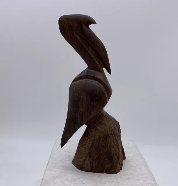 Ironwood Hand Carved Wooden Pelican 9" Statue Bird Wood Carving Beach Decor