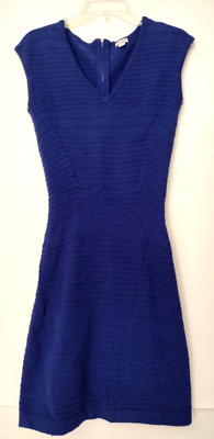Guess Ribbed-Knit Mini Dress Womens Size Medium Navy Blue V-Neck Stretch Bodycon