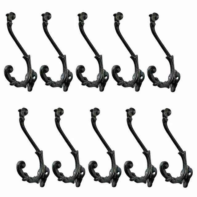 Coat Hat Hook Decorative Black Iron Double 6 1/2" Pack of 10