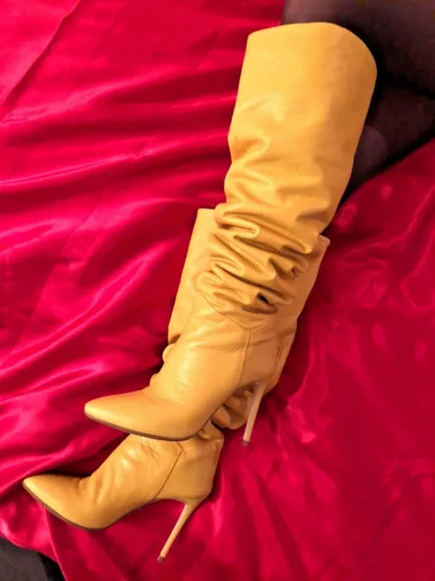 CQ COUTURE Italy Custom Overknee Boots Stiefel Bottes Leather Jaune 36