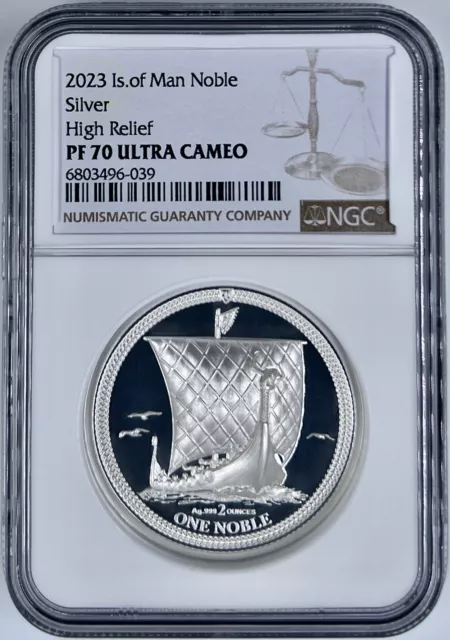 2023 Isle of Man One Noble High Relief 2 Oz Silver Coin Piedfort NGC PR70UCAM HR