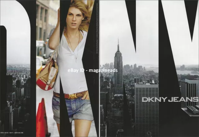 DKNY Jeans 2-Page ADVERT 2007 ANGELA LINDVALL NYC Skyline EMPIRE STATE BUILDING