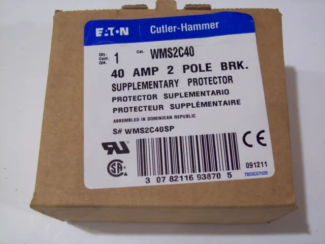 Cutler Hammer WMS2440 Protection supplémentaire disjoncteur 2 pôles 40 ampères NEUF 2