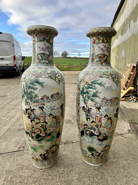 LARGE PAIR CHINESE Porcelain Floor Vases 163 Cm Tall Famille Verte £ ...