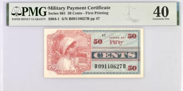 Military Payment Certificate 50 Cents Series 661 PMG 40 XF Banknote