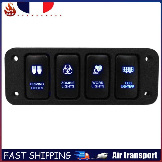 12V LED bleue de 4-bouton marche/arrêt Rocker Switch Panel w / câble de 150mm po