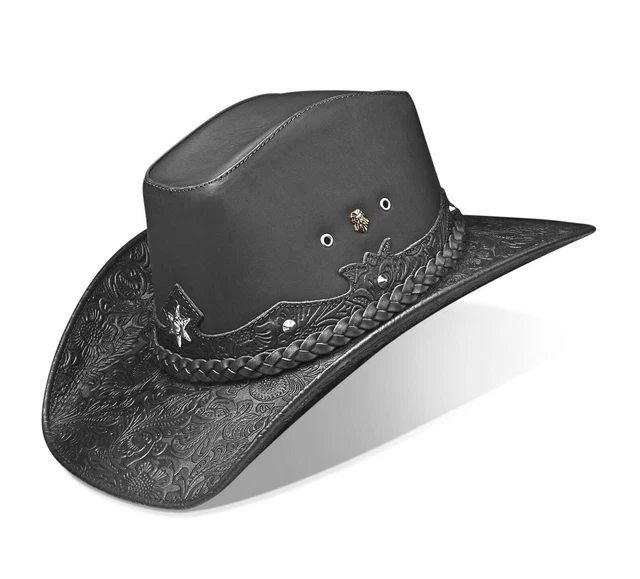 Chapeau De Cow-boy Henschel Outback En Cuir Marron - Taille M - Style Occidental - Occasion Légèrement Vieilli
