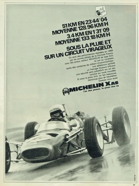 Publicité Advertising 0322 1969   pneu  pluie circuit virageux Michelin Xas